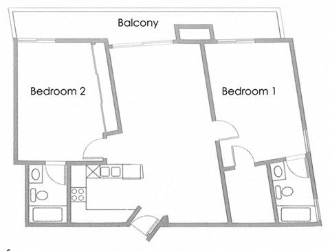 Floor plan for 2 beds, 2 baths, 947 sqft